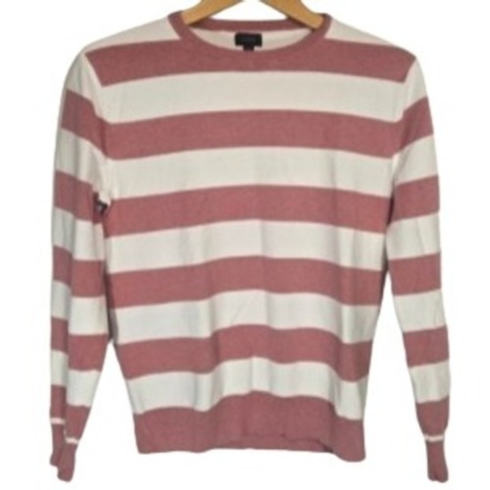 J Crew Cotton Crewneck Medium‎ Rugby Stripe Sweater Pullover Preppy Country Club